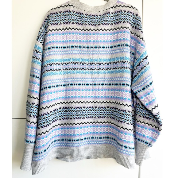 Talbots Fair Aisle Cardigan Sweater Size 2X Purple Gray Black Soft Cozy Warm - Picture 6 of 6